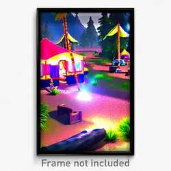 Pixel Art Poster - Flashy Campsite (8 Bit Psychedelic Trippy Video Game Print)
