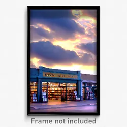 Pixel Art Poster - Cloudy Book Store (8 Bit Psychedelic Trippy Video Game Print)