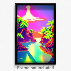 Pixel Art Poster - Upbeat Isle (8 Bit Psychedelic Trippy Weird Video Game Print)