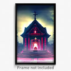 Pixel Art Poster - Haunted Shrine (8 Bit Psychedelic Trippy Video Game Print)