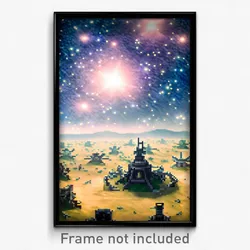 Pixel Art Poster - Starry Battlefield (8 Bit Psychedelic Video Game Print)