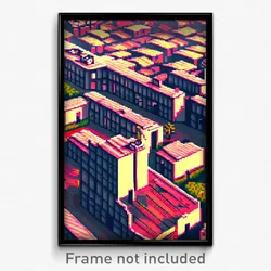 Pixel Art Poster - Urban Settlement (8 Bit Psychedelic Trippy Video Game Print)