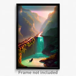 Pixel Art Poster - Watery Ravine (8 Bit Psychedelic Trippy Video Game Print)