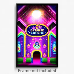 Pixel Art Poster - Dazzling Cathouse (8 Bit Psychedelic Trippy Video Game Print)