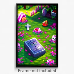 Pixel Art Poster - Fruity Grave (8 Bit Psychedelic Trippy Video Game Print)