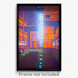 Pixel Art Poster - Orange Hospital (8 Bit Psychedelic Trippy Video Game Print)