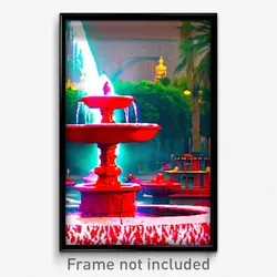 Pixel Art Poster - Red Fountain (8 Bit Psychedelic Trippy Video Game Print)
