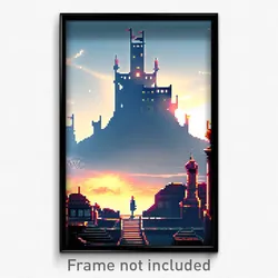 Pixel Art Poster - Digital Citadel (8 Bit Psychedelic Trippy Video Game Print)