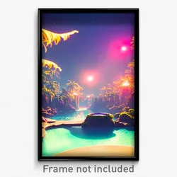 Pixel Art Poster - Realistic Lagoon (8 Bit Psychedelic Trippy Video Game Print)