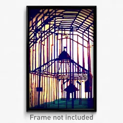 Pixel Art Poster - Complex Wire Frame Fort (8 Bit Psychedelic Video Game Print)