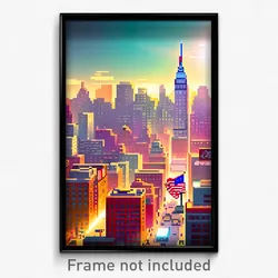 Pixel Art Poster - Buoyant American City (8 Bit Psychedelic Video Game Print)