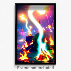 Pixel Art Poster - Whimsical Fire (8 Bit Psychedelic Trippy Video Game Print)