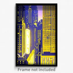 Pixel Art Poster - Yellow Metropolis (8 Bit Psychedelic Trippy Video Game Print)