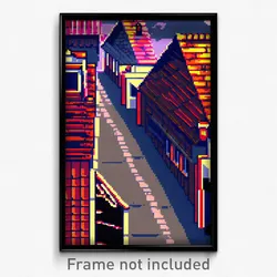 Pixel Art Poster - Creepy Rooftops (8 Bit Psychedelic Trippy Video Game Print)
