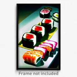 Pixel Art Poster - Webbed Sushi (8 Bit Psychedelic Trippy Video Game Print)