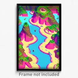 Pixel Art Poster - Swirly Archipelago (8 Bit Psychedelic Video Game Print)