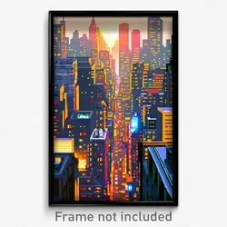 Pixel Art Poster - Crowded City (8 Bit Psychedelic Trippy Video Game Print)