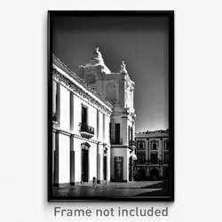 Pixel Art Poster - Colorless Spanish Architecture (8 Bit Video Game Print)