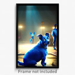 Pixel Art Poster - Blue Dog (8 Bit Psychedelic Trippy Weird Video Game Print)