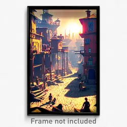 Pixel Art Poster - Imaginative Shantytown (8 Bit Psychedelic Video Game Print)