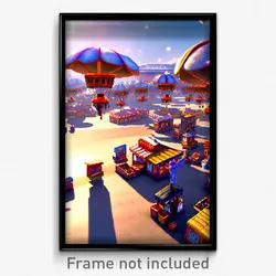 Pixel Art Poster - Flying Marketplace (8 Bit Psychedelic Video Game Print)