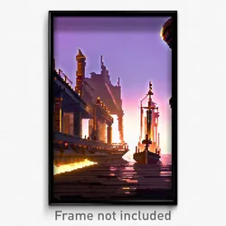 Pixel Art Poster - Ancient Shipyard (8 Bit Psychedelic Trippy Video Game Print)