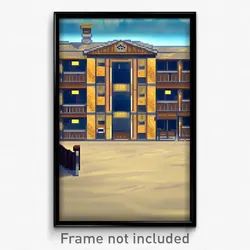 Pixel Art Poster - Tan Barracks (8 Bit Psychedelic Trippy Video Game Print)
