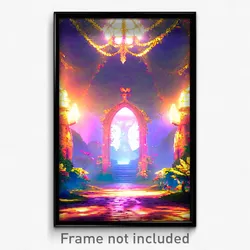 Pixel Art Poster - Enchanted Sanctuary (8 Bit Psychedelic Video Game Print)