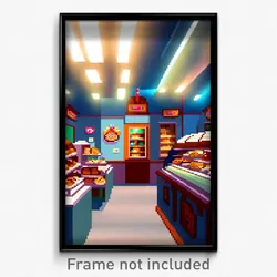 Pixel Art Poster - Attractive Bakery (8 Bit Psychedelic Trippy Video Game Print)