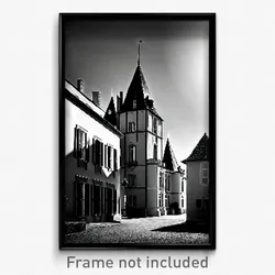 Pixel Art Poster - Black And White Chateau (8 Bit Psychedelic Video Game Print)