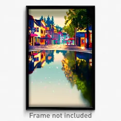 Pixel Art Poster - Reflecting Small Town (8 Bit Psychedelic Video Game Print)