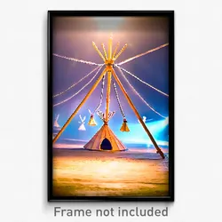 Pixel Art Poster - Flying Tepee (8 Bit Psychedelic Trippy Video Game Print)