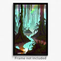 Pixel Art Poster - Detailed Swamp (8 Bit Psychedelic Trippy Video Game Print)
