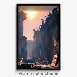 Pixel Art Poster - Damaged Ramparts (8 Bit Psychedelic Trippy Video Game Print)
