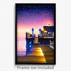 Pixel Art Poster - Starry Dock (8 Bit Psychedelic Trippy Weird Video Game Print)