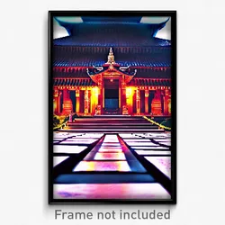 Pixel Art Poster - Striking Temple (8 Bit Psychedelic Trippy Video Game Print)