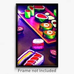 Pixel Art Poster - Shiny Sushi (8 Bit Psychedelic Trippy Weird Video Game Print)