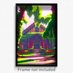 Pixel Art Poster - Leafy Manor (8 Bit Psychedelic Trippy Weird Video Game Print)