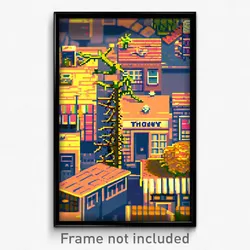 Pixel Art Poster - Thorny Small Town (8 Bit Psychedelic Trippy Video Game Print)