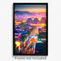Pixel Art Poster - Pleasant Chinese City (8 Bit Psychedelic Video Game Print)