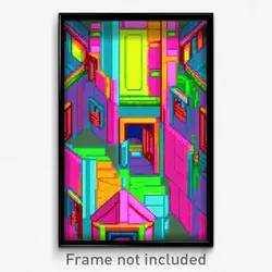 Pixel Art Poster - Multicolored Hideout (8 Bit Psychedelic Video Game Print)