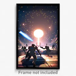 Pixel Art Poster - Modern Moon Battle (8 Bit Psychedelic Video Game Print)