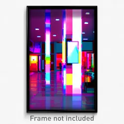 Pixel Art Poster - Glitch Art Hotel Lobby (8 Bit Psychedelic Video Game Print)