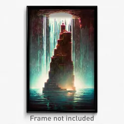 Pixel Art Poster - Watery Hideout (8 Bit Psychedelic Trippy Video Game Print)