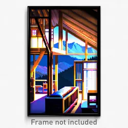 Pixel Art Poster - Mountainous Loft (8 Bit Psychedelic Trippy Video Game Print)