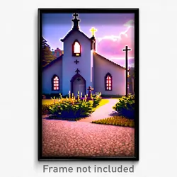 Pixel Art Poster - Rural Church (8 Bit Psychedelic Trippy Video Game Print)