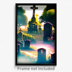 Pixel Art Poster - Upbeat Graveyard (8 Bit Psychedelic Trippy Video Game Print)
