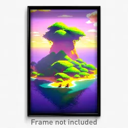 Pixel Art Poster - Gigantic Island (8 Bit Psychedelic Trippy Video Game Print)