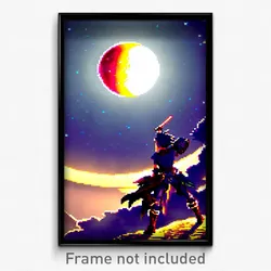 Pixel Art Poster - Majestic Moon Battle (8 Bit Psychedelic Video Game Print)