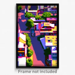 Pixel Art Poster - Noteworthy Small Town (8 Bit Psychedelic Video Game Print)